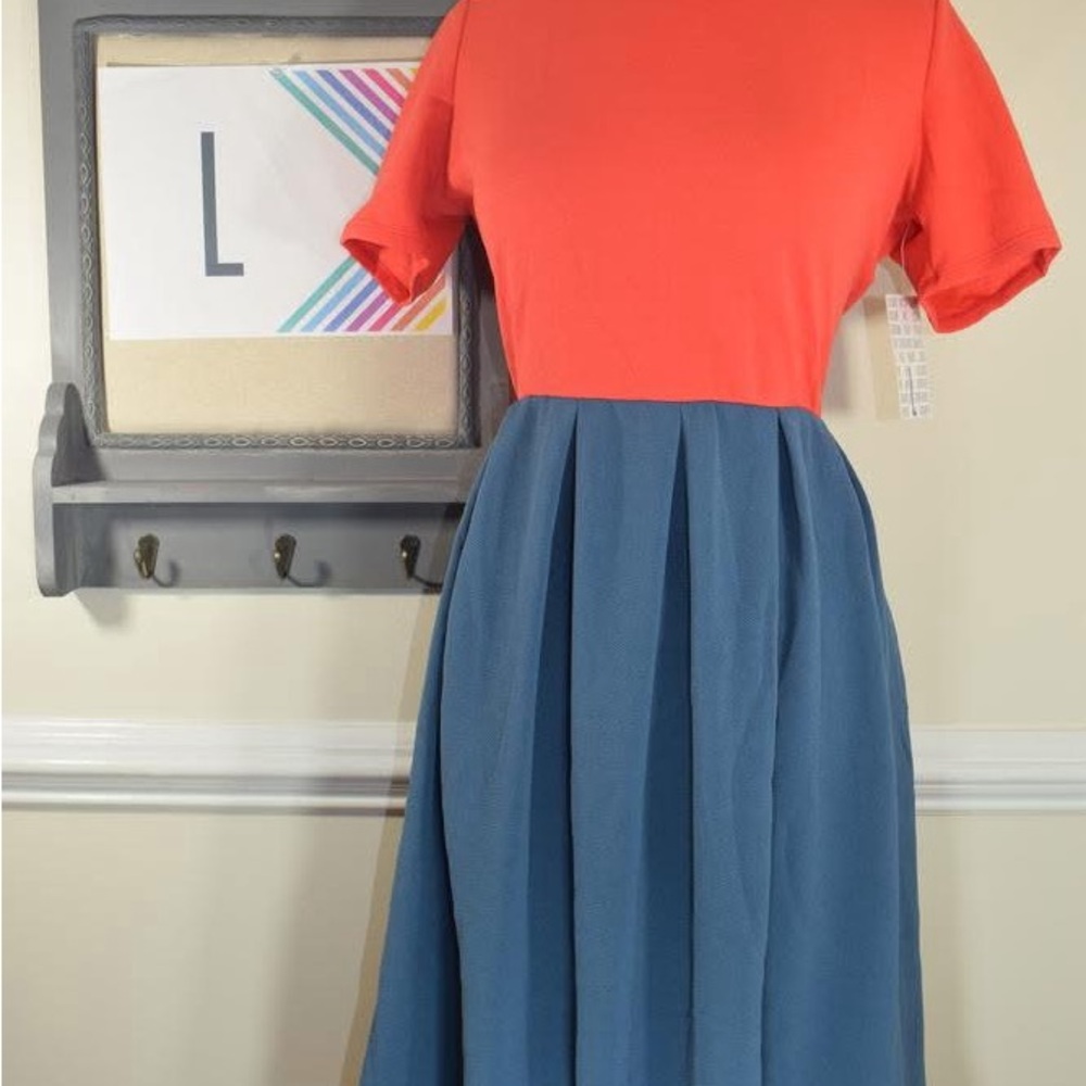 LuLaRoe Amelia - Colorblock Dress in Coral and Blue